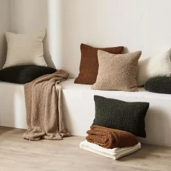 Beige Doodle Boucle Decorative Throw Pillow