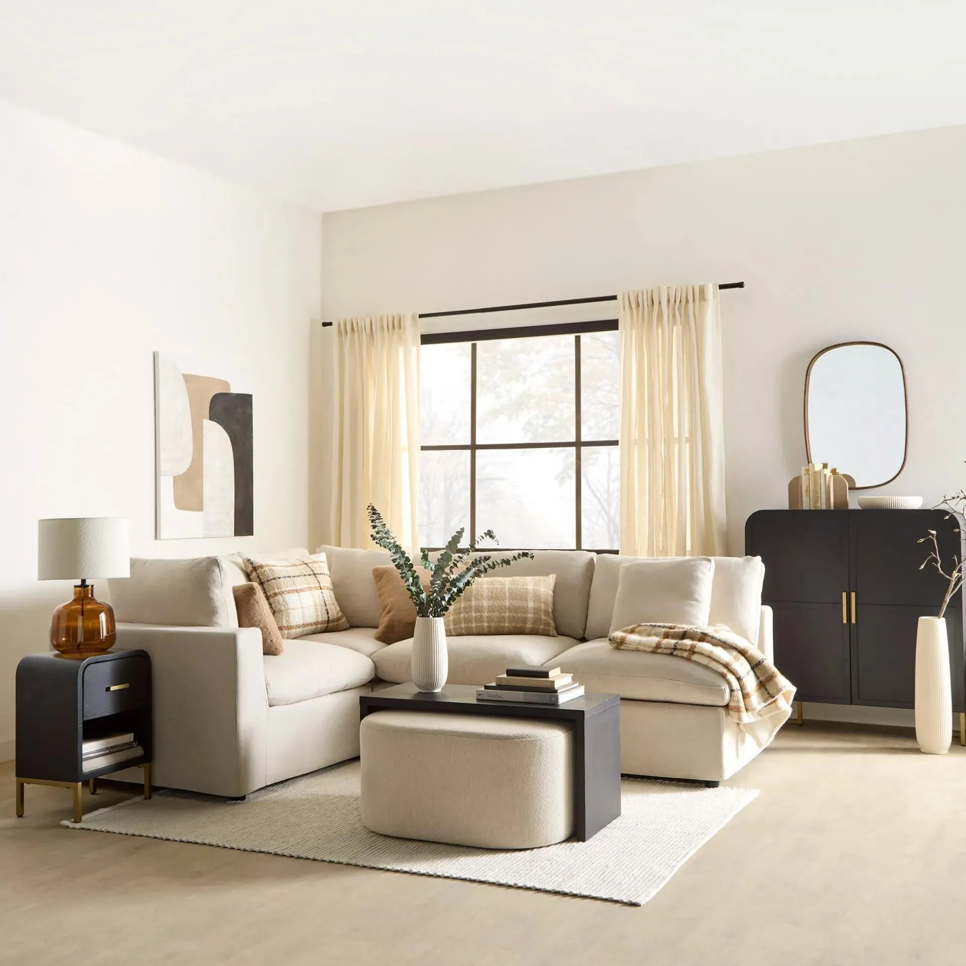 Black Coffee Table with Ottoman