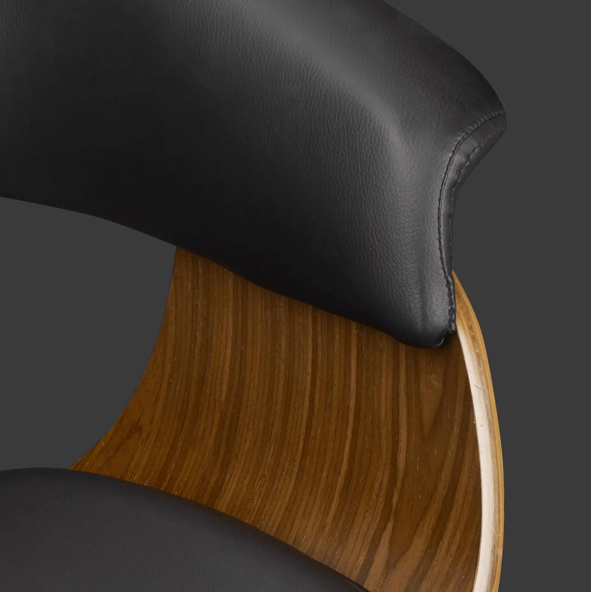 Black Faux Leather and Walnut Chair