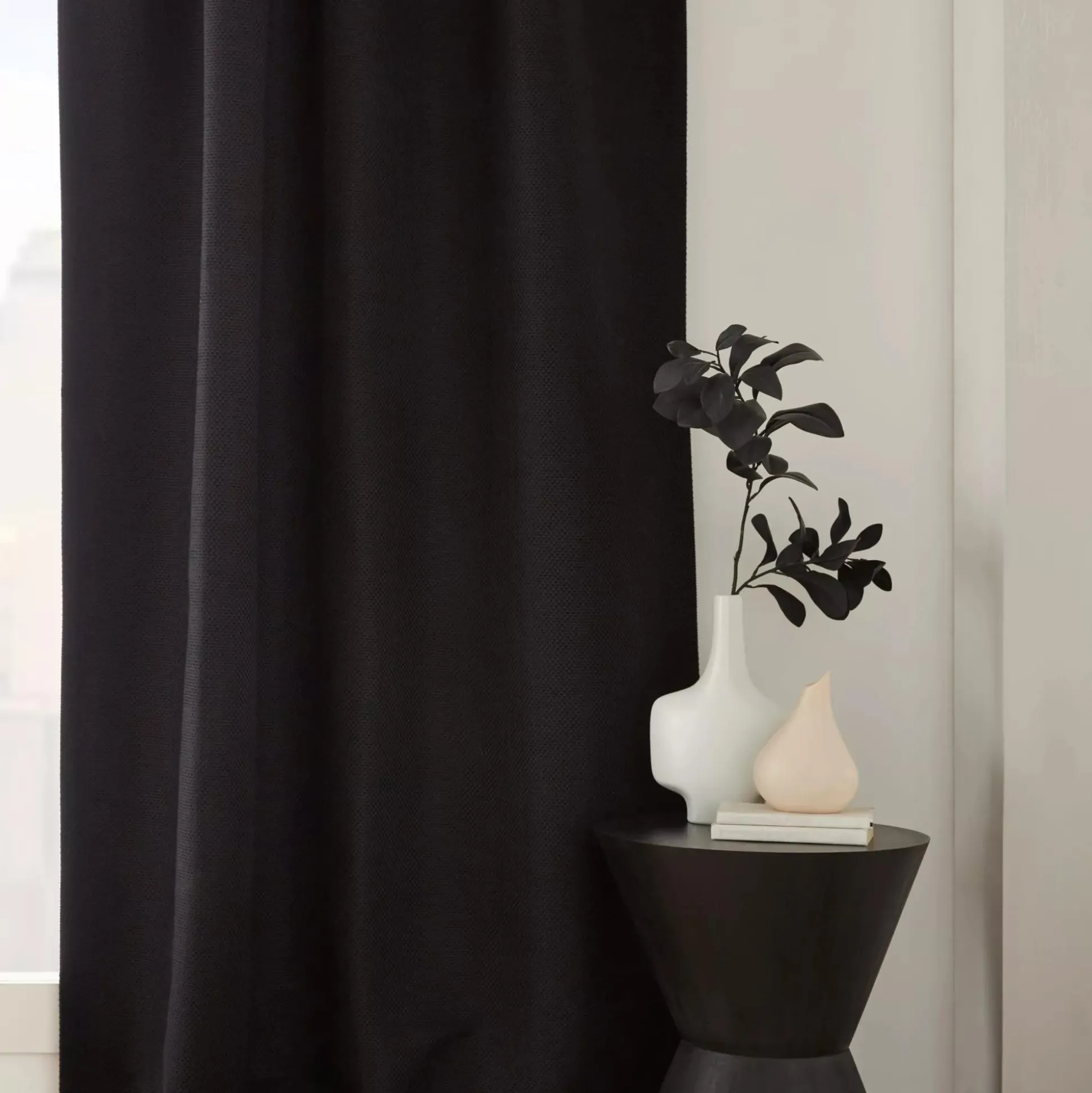 Black Ortega Blackout Back-Tab Curtain