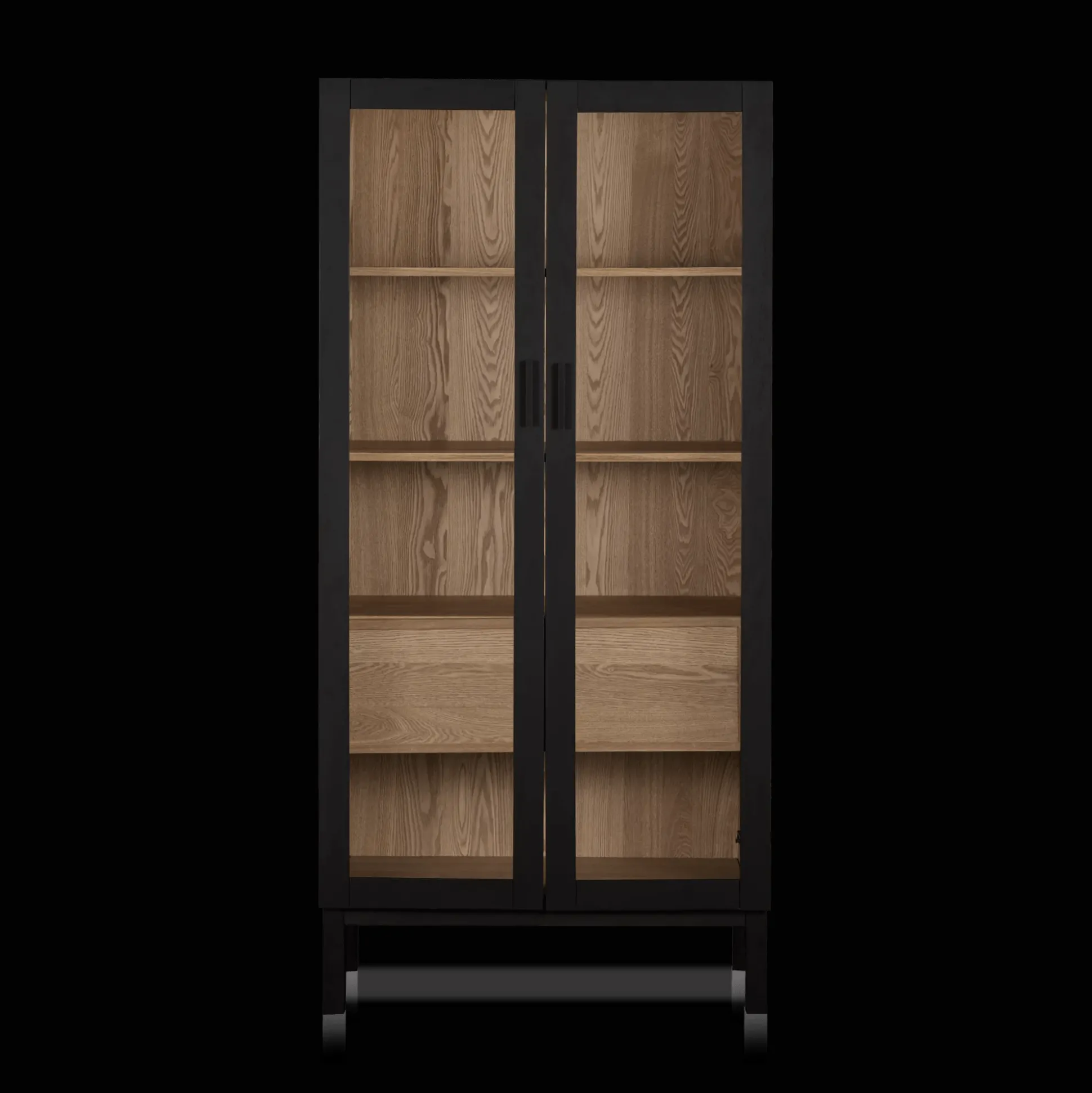 Black Wooden Buffet with Glass Doors