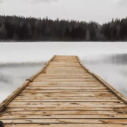 Dock with Mountain View Printed Canvas