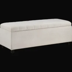Fabric and Black Wood Bench