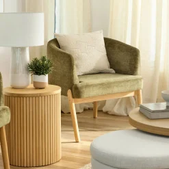 Fabric and Wood Accent Chair