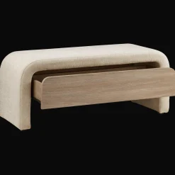 Fabric and Wood Bench with Storage