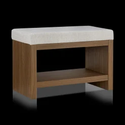 Fabric and Wood Bench with Shoe Rack