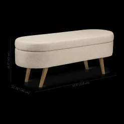 Fabric Storage Bench on Wooden Legs