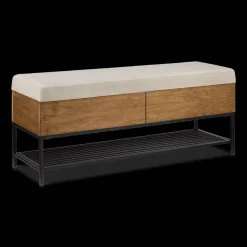 Fabric Wood and Metal Storage Bench with Shoe Rack