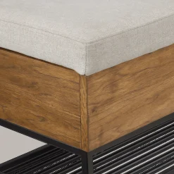 Fabric Wood and Metal Storage Bench with Shoe Rack