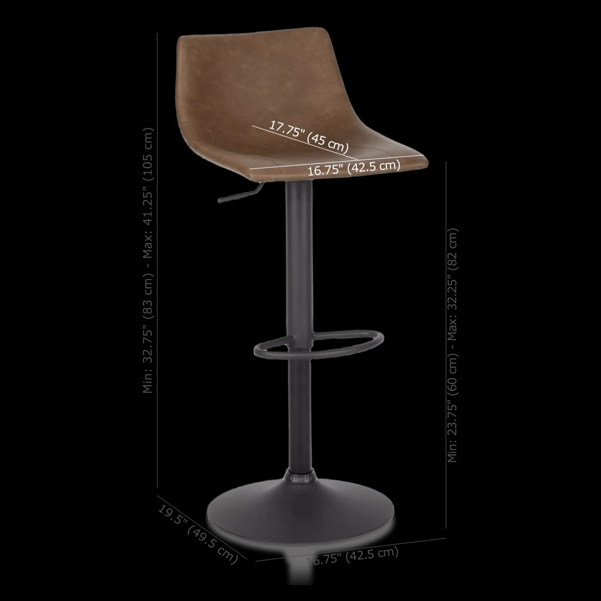 Faux Leather and Metal Adjustable Bar Stool
