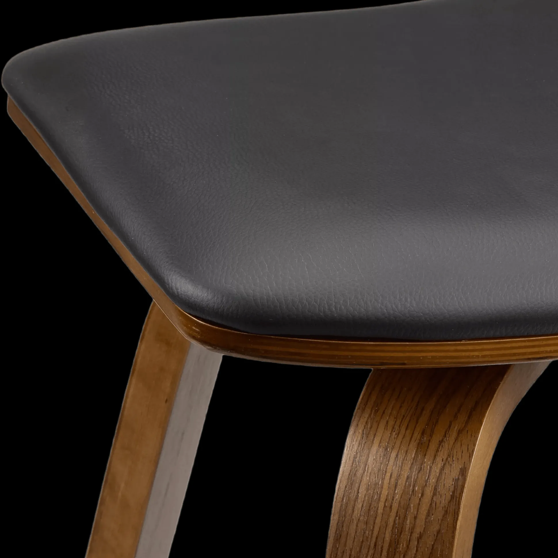 Faux Leather and Walnut Wood Backless Stool