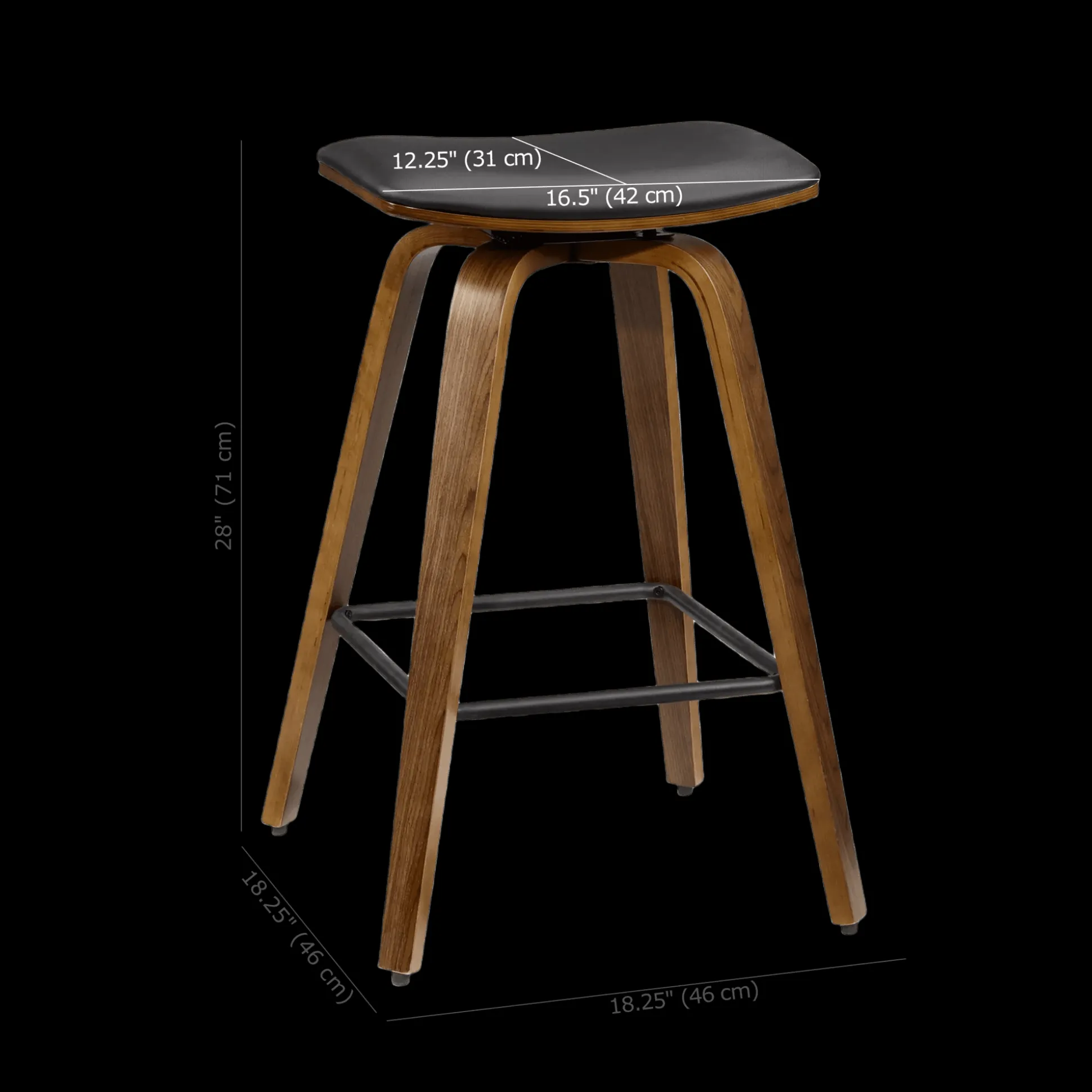 Faux Leather and Walnut Wood Backless Stool