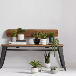 Faux Rattan Ceramic Pot with Artificial Plant