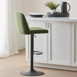Khaki Fabric and Metal Adjustable Bar Stool