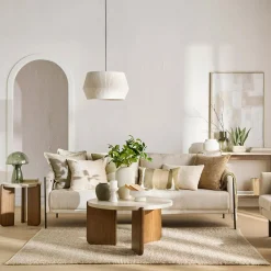 Oatmeal Fabric Sofa with Black Metal Legs
