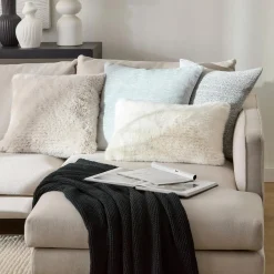 Off White Maddox Faux Fur Decorative Lumbar Pillow