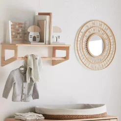 Round Natural Fiber Bead Mirror