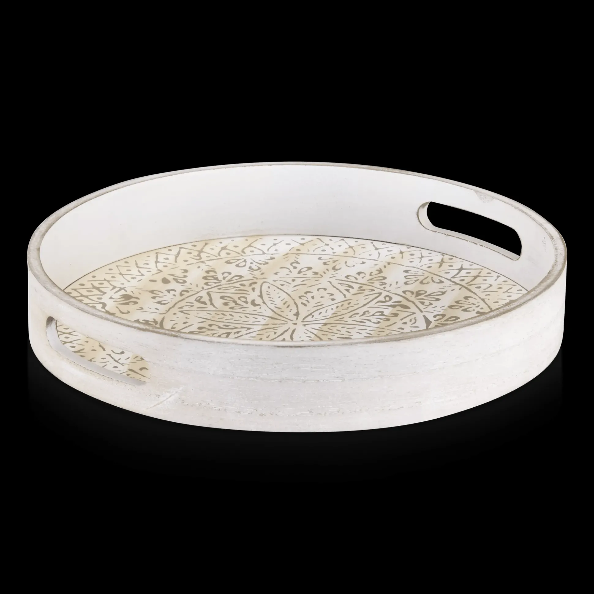 Round Patterned Wood Tray