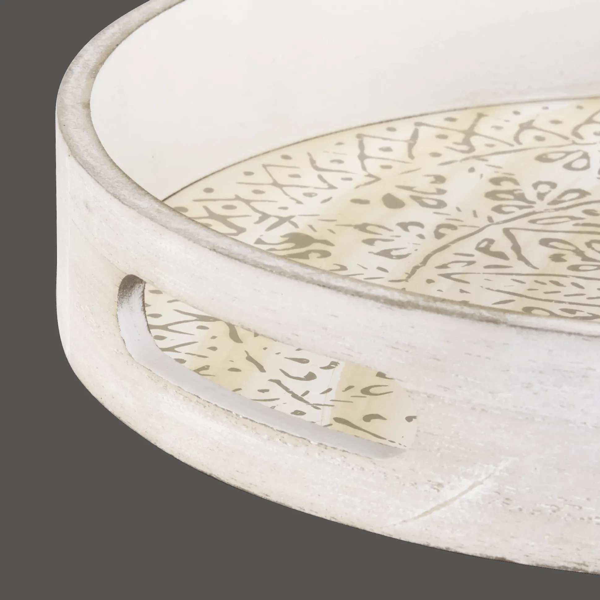 Round Patterned Wood Tray