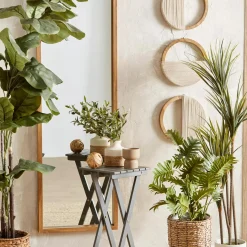 Set of 3 Mango Wood and Rope Circle Wall Decor
