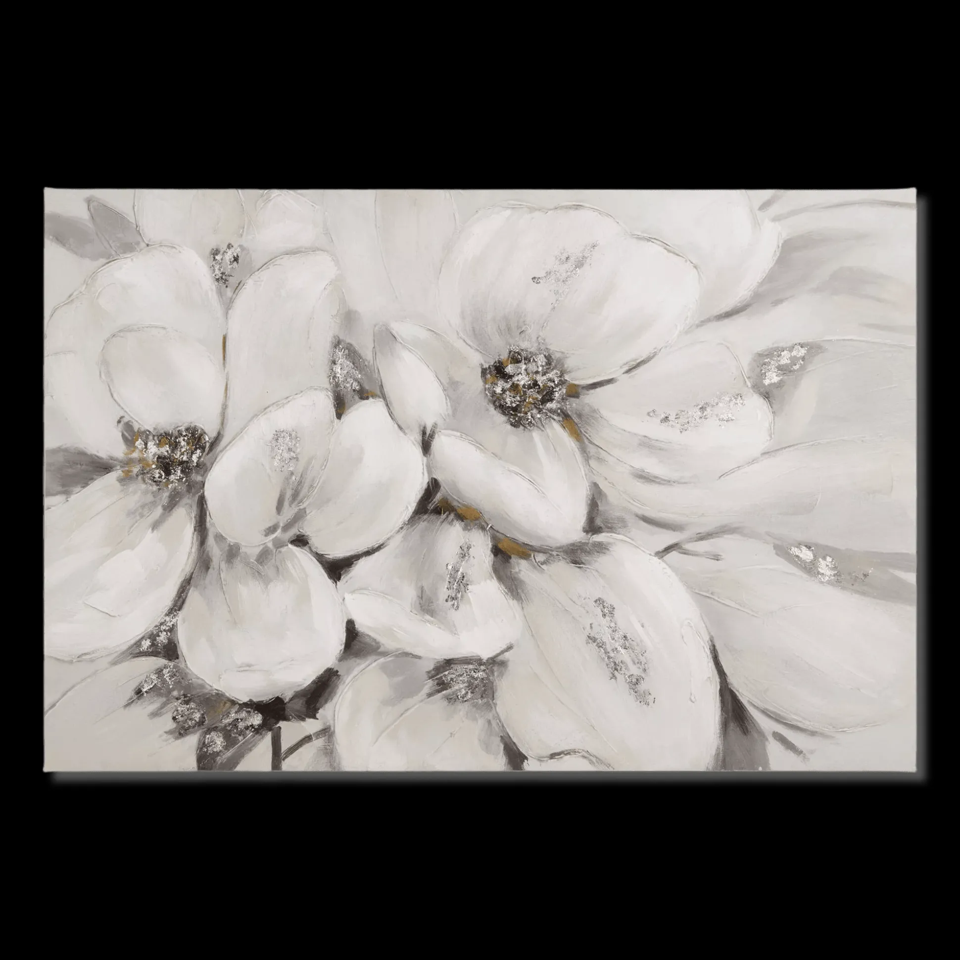 White Blossom Printed Canvas with Gel-Embellishments