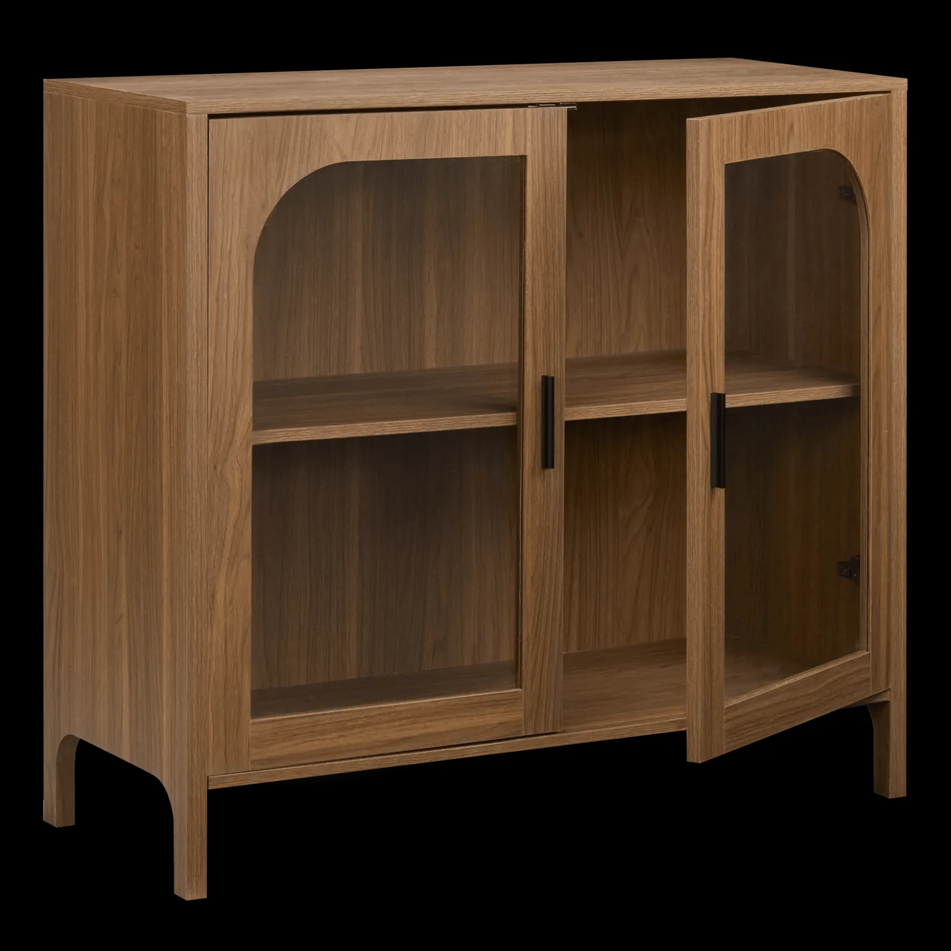 Wooden Veneer Buffet with Glass Doors